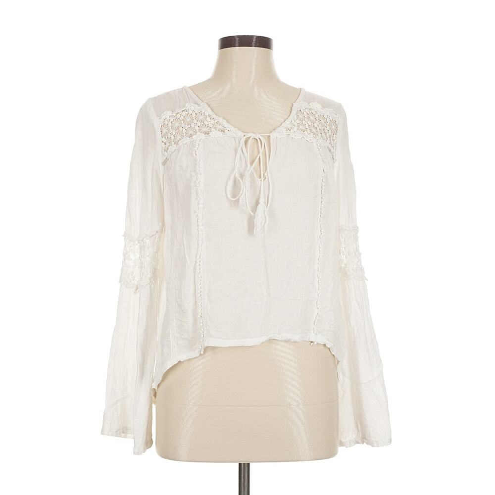Billabong Designers Closet White Long Sleeve Tunic Boho Top Cotton MEDIUM
